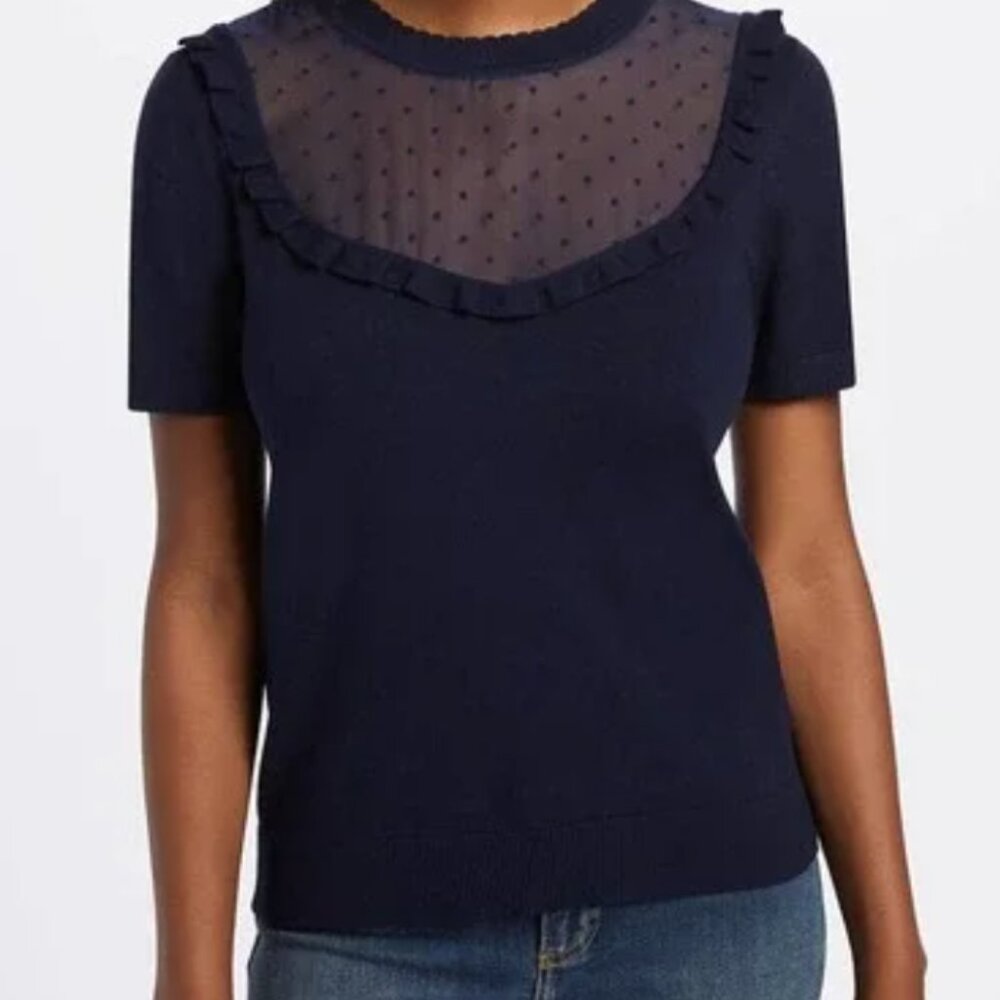 Draper James Sheer Yoke Top - Nassau Navy Solid